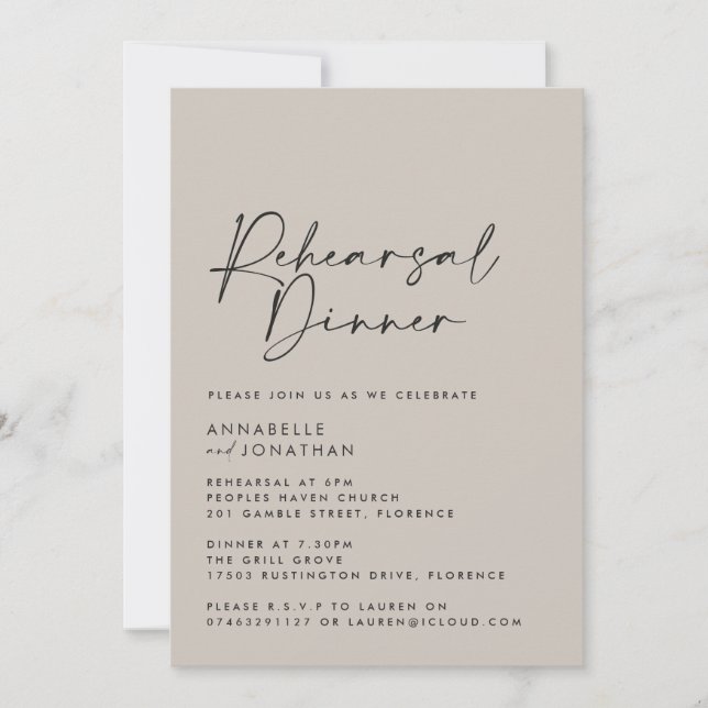 Modern Minimal simple Wedding Rehearsal Dinner Invitation (Front)