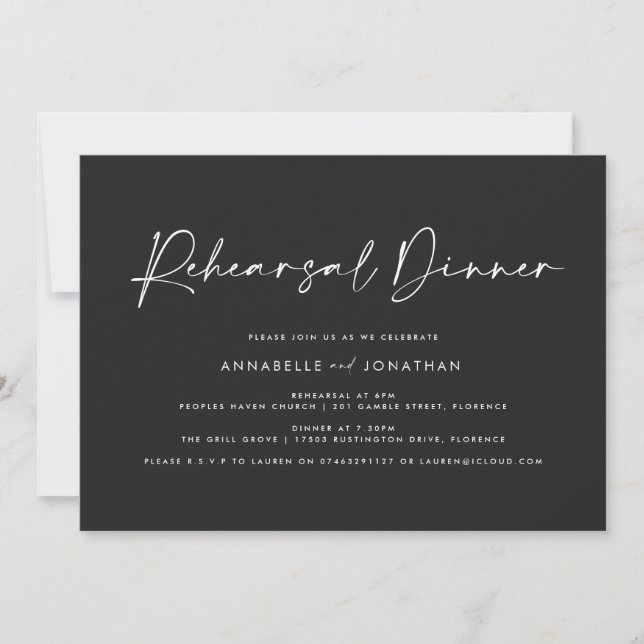 Modern Minimal simple Wedding Rehearsal Dinner Invitation (Front)