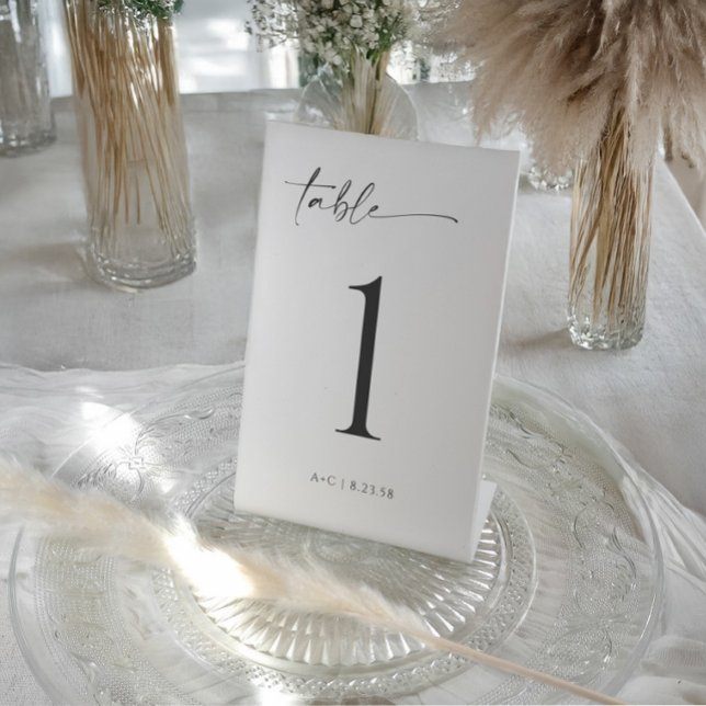 Modern Minimal Simple Wedding Table Numbers Pedestal Sign (4x6 Wedding Table Numbers. Self standing modern minimalist handwriting table numbers)