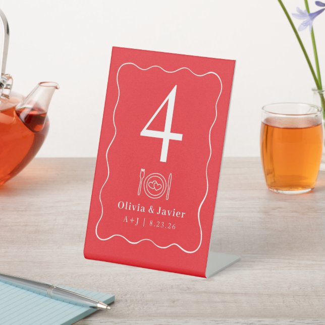Modern Minimal Simple Wedding Table Numbers Pedestal Sign (In SItu)