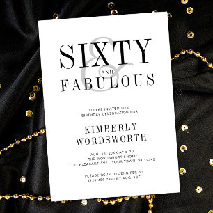 Modern Minimal Sixty and Fabulous 60th Birthday Invitation