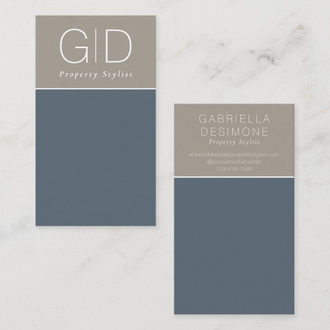 Modern Minimal Slate Blue Taupe Business Card (Front/Back)
