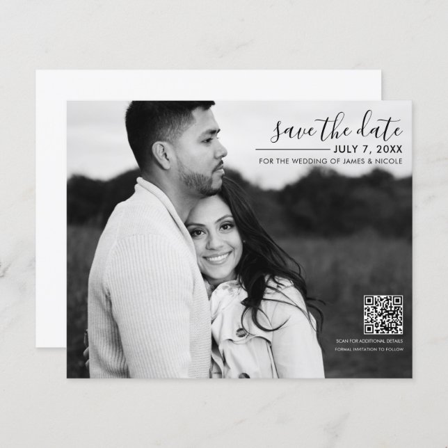 Modern Minimal Sleek Picture Photo Save the Date (Front/Back)
