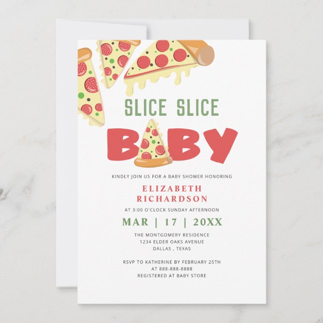 Modern Minimal Slice Slice Baby Pizza Baby Shower Invitation (Front)
