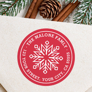 Modern minimal snowflake red return address classic round sticker