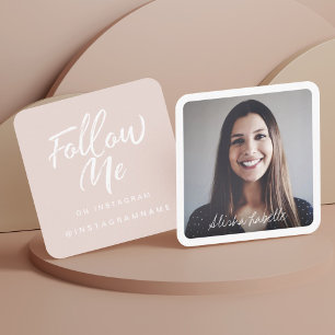 Modern & Minimal Social Media Follow Me Photo Square Business Card