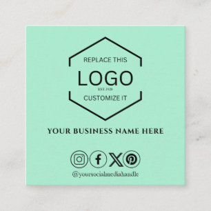 Modern Minimal Social Media QR Code Mint Green Square Business Card