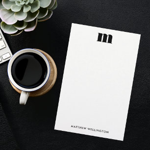 Modern Minimal Solid Black Monogram  Stationery