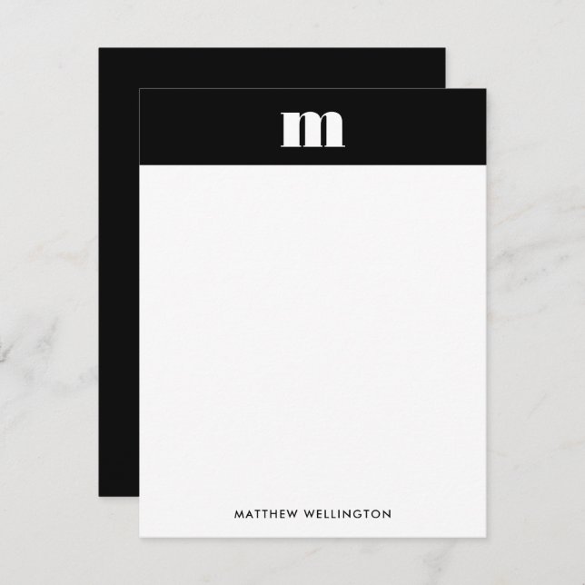 Modern Minimal Solid Black Monogram Vertical Card (Front/Back)