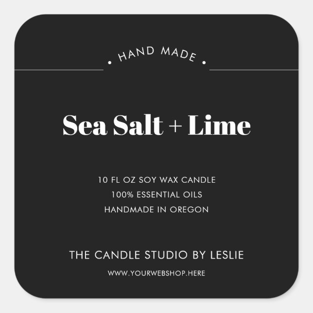 Modern Minimal Solid Black Packaging Candle Square Sticker (Front)
