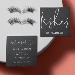Modern Minimal Solid Black Script Beauty Lashes Square Business Card