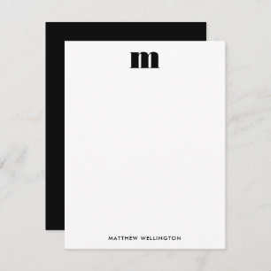 Modern Minimal Solid Black White Monogram  Card