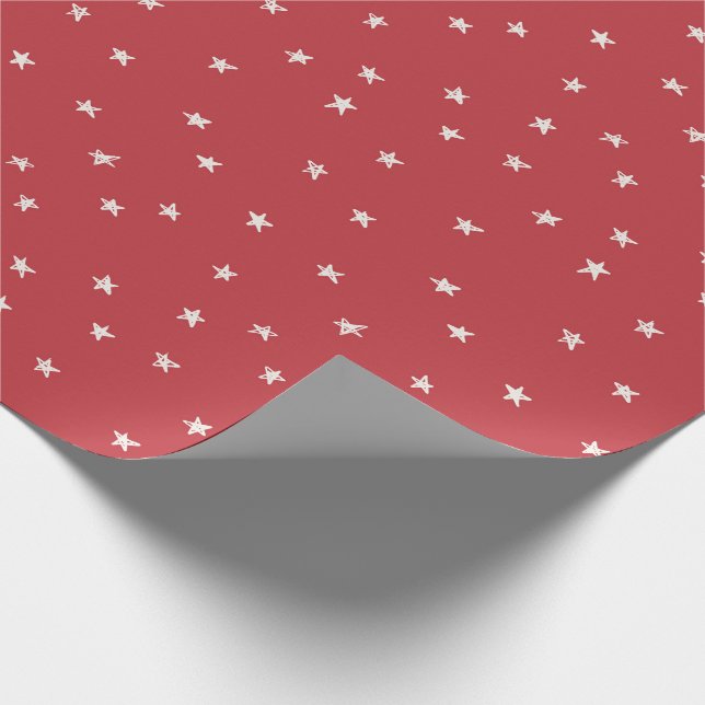 Modern Minimal Stars on Christmas Red Wrapping Paper (Corner)