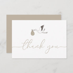 Modern Minimal Stork Baby Shower Thank You Card