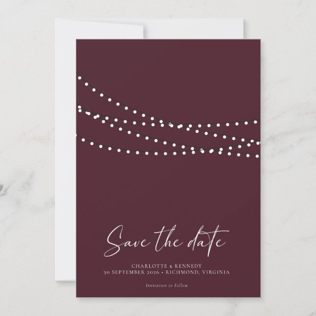 Modern Minimal String Lights Photo Save the Date (Front)