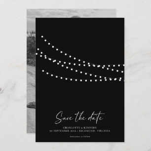 Modern Minimal String Lights Photo Save the Date 