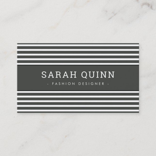 MODERN MINIMAL STRIPE dark charcoal grey white Business Card (Front)
