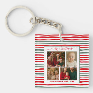 Modern Minimal Stripe family Photo Christmas gift Key Ring