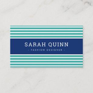 MODERN MINIMAL STRIPE jade green navy blue white Business Card
