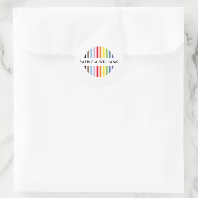 MODERN MINIMAL stripe logo rainbow pride LGBTQ Classic Round Sticker (Bag)