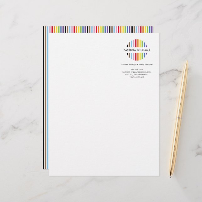 MODERN MINIMAL stripe logo rainbow pride LGBTQ Custom Letterhead (Front/Back In Situ)