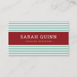 MODERN MINIMAL STRIPE mint maroon red white type Business Card