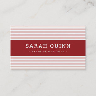 MODERN MINIMAL STRIPE pale pink maroon red white Business Card