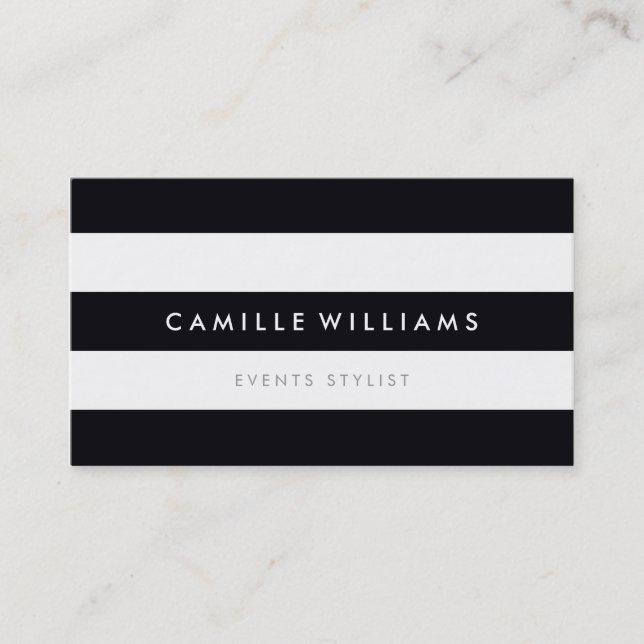 MODERN MINIMAL stripe pattern bold black white Business Card (Front)