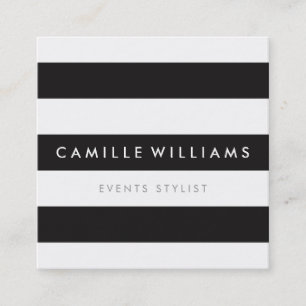 MODERN MINIMAL stripe pattern bold black white Square Business Card