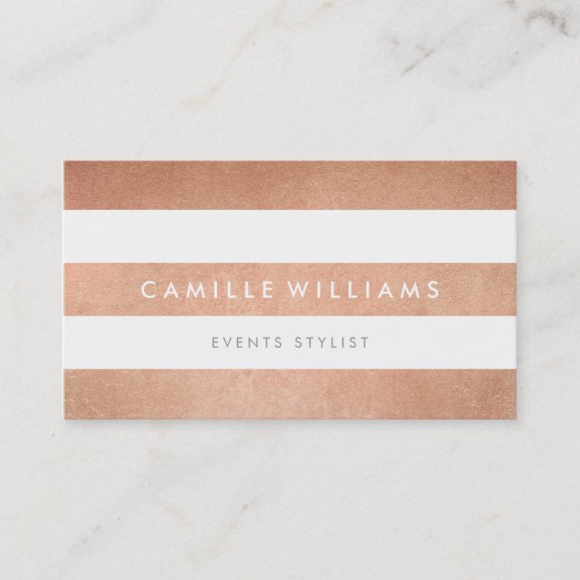 MODERN MINIMAL stripe pattern bold rose gold white Business Card (Front)