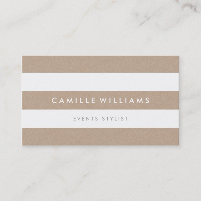 MODERN MINIMAL stripe pattern natural kraft white Business Card (Front)