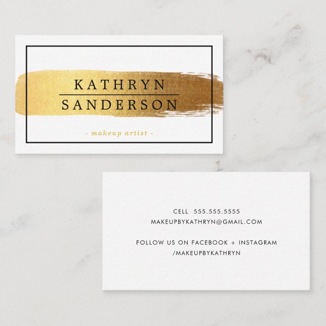 MODERN MINIMAL stylish border gold brush stroke Business Card (Front/Back)