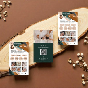 Modern minimal stylish multi photo QR CODE green Business Card