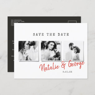 Modern minimal stylish multi photo wedding announcement postcard