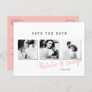 Modern minimal stylish multi photo wedding announcement postcard