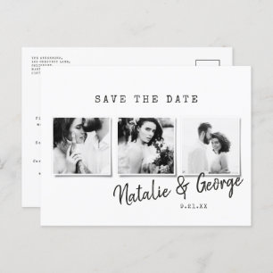 Modern minimal stylish multi photo wedding announcement postcard