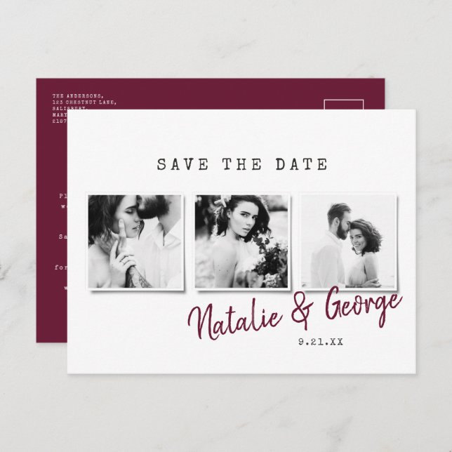 Modern minimal stylish multi photo wedding announcement postcard (Front/Back)