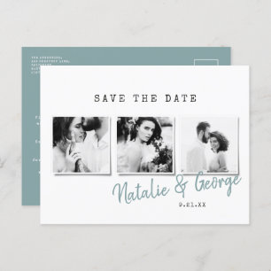 Modern minimal stylish multi photo wedding announcement postcard