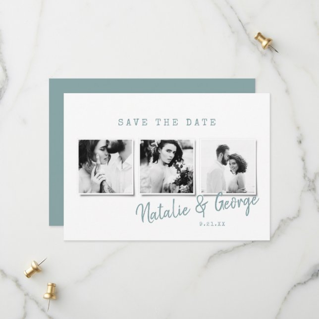 Modern minimal stylish multi photo wedding save the date (Front/Back In Situ)