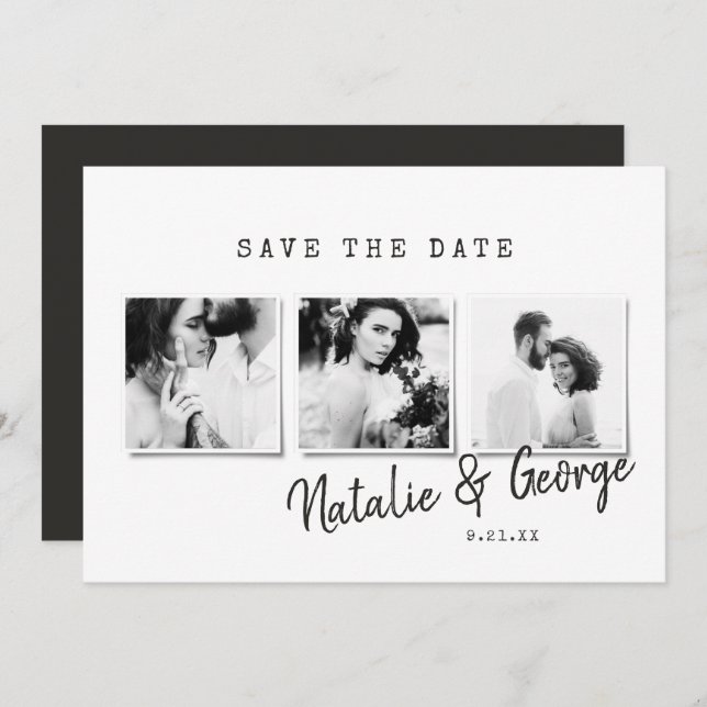 Modern minimal stylish multi photo wedding save the date (Front/Back)