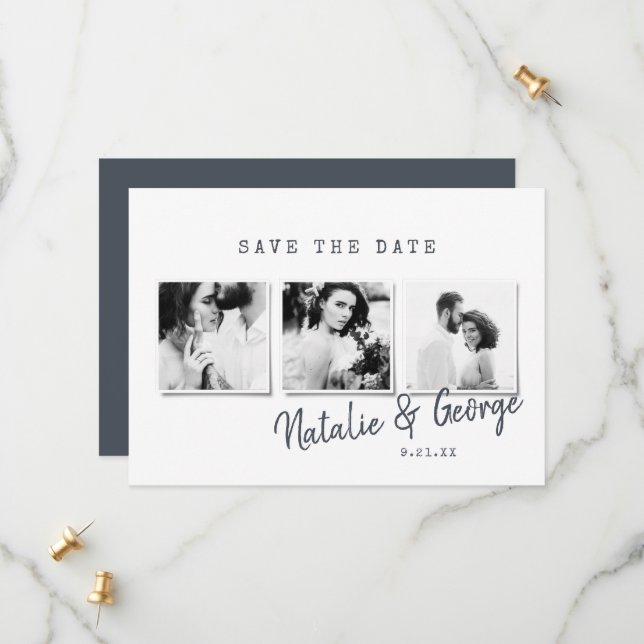 Modern minimal stylish multi photo wedding save the date (Front/Back In Situ)