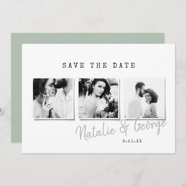 Modern minimal stylish multi photo wedding save the date (Front/Back)