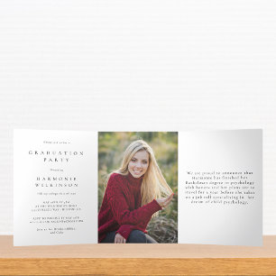 Modern minimal stylish photo college graduation Tri-Fold invitation