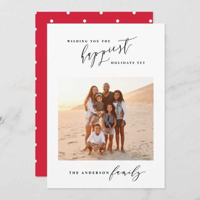 Modern minimal stylish script photo Christmas Holiday Card (Front/Back)