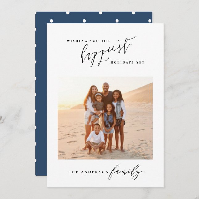 Modern minimal stylish script photo Christmas Holiday Card (Front/Back)