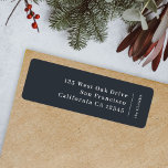 Modern Minimal Stylish Trendy Black Return Address<br><div class="desc">A stylish modern holiday return address label with a classic typography address with a dividing line and family name with a vertical text direction in white. The design has a bluish black slate grey feature colour and is in a 'scandi' scandinavian design style. The address and name can be easily...</div>