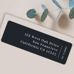 Modern Minimal Stylish Trendy Black Return Address<br><div class="desc">A stylish modern holiday return address label with a classic typography address with a dividing line and family name with a vertical text direction in white. The design has a bluish black slate grey feature colour and is in a 'scandi' scandinavian design style. The address and name can be easily...</div>