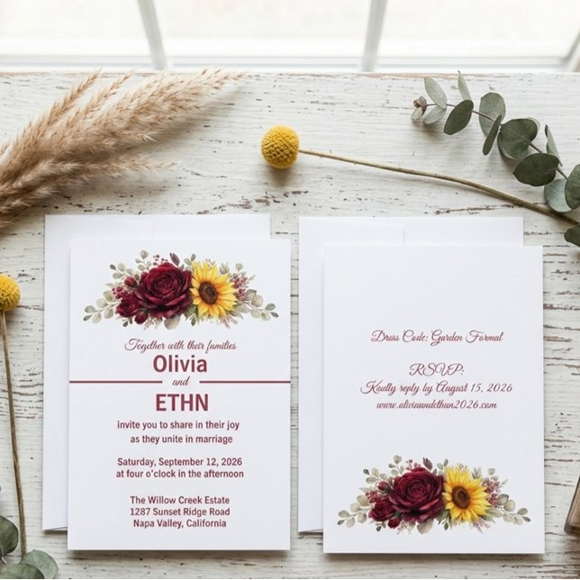 Modern Minimal Sunflower & Vine Floral Invitation (Creator Uploaded)