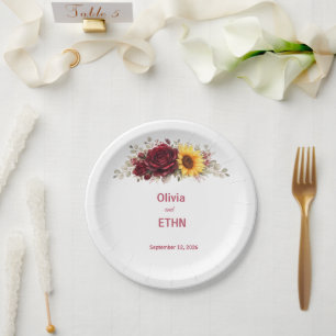 Modern Minimal Sunflower & Vine Floral Invitation Paper Plate