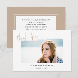 Modern Minimal Tan Handwriting Graduation Thank You Card